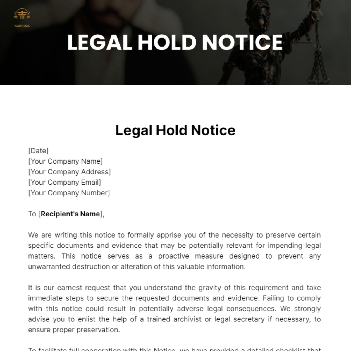 Free Legal Hold Notice Template to Edit Online