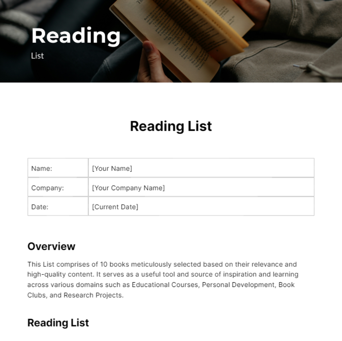 Reading List Template