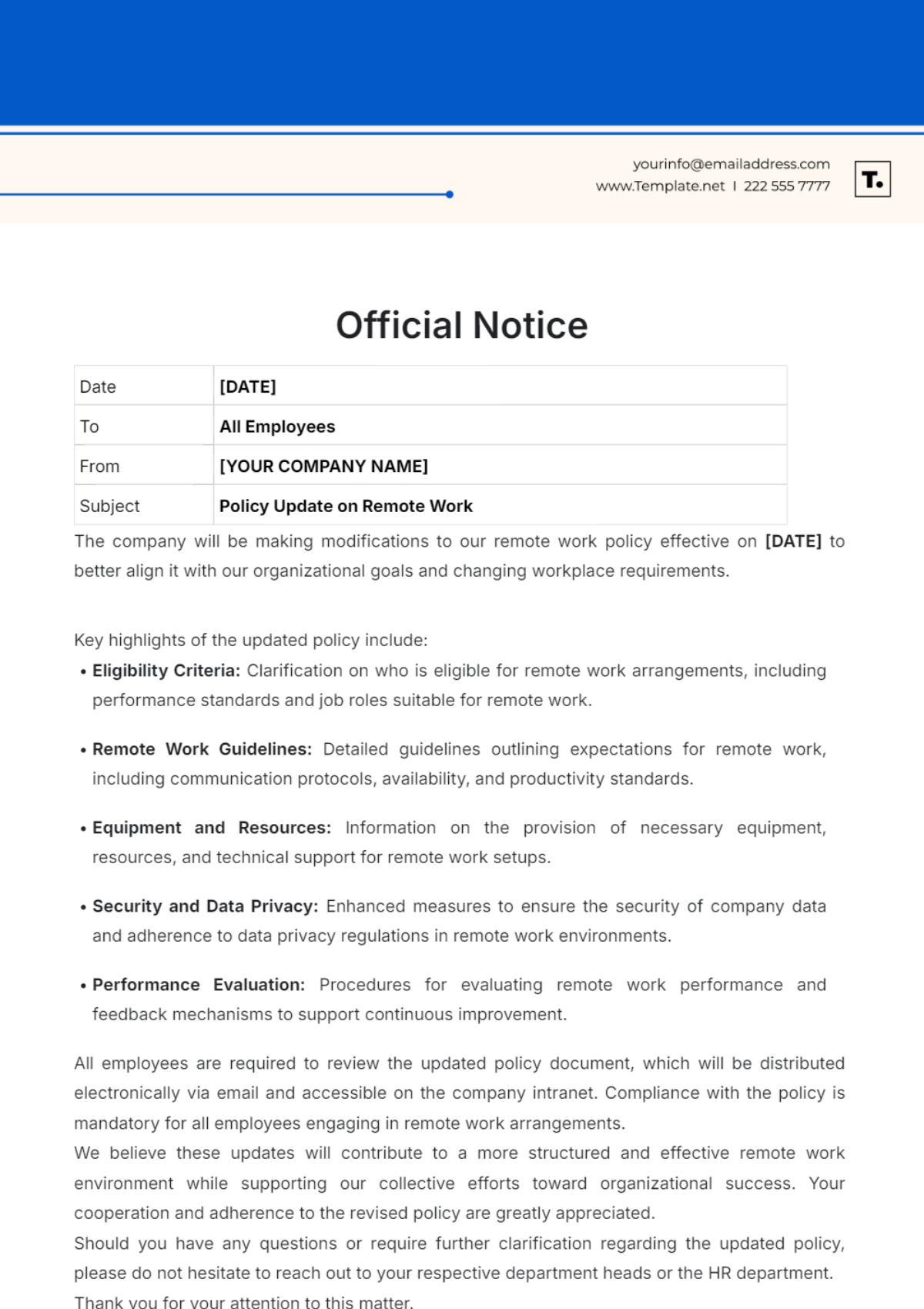 Free Official Notice Design Template