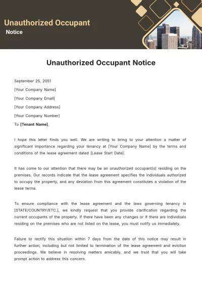Free Unauthorized Occupant Notice Template to Edit Online