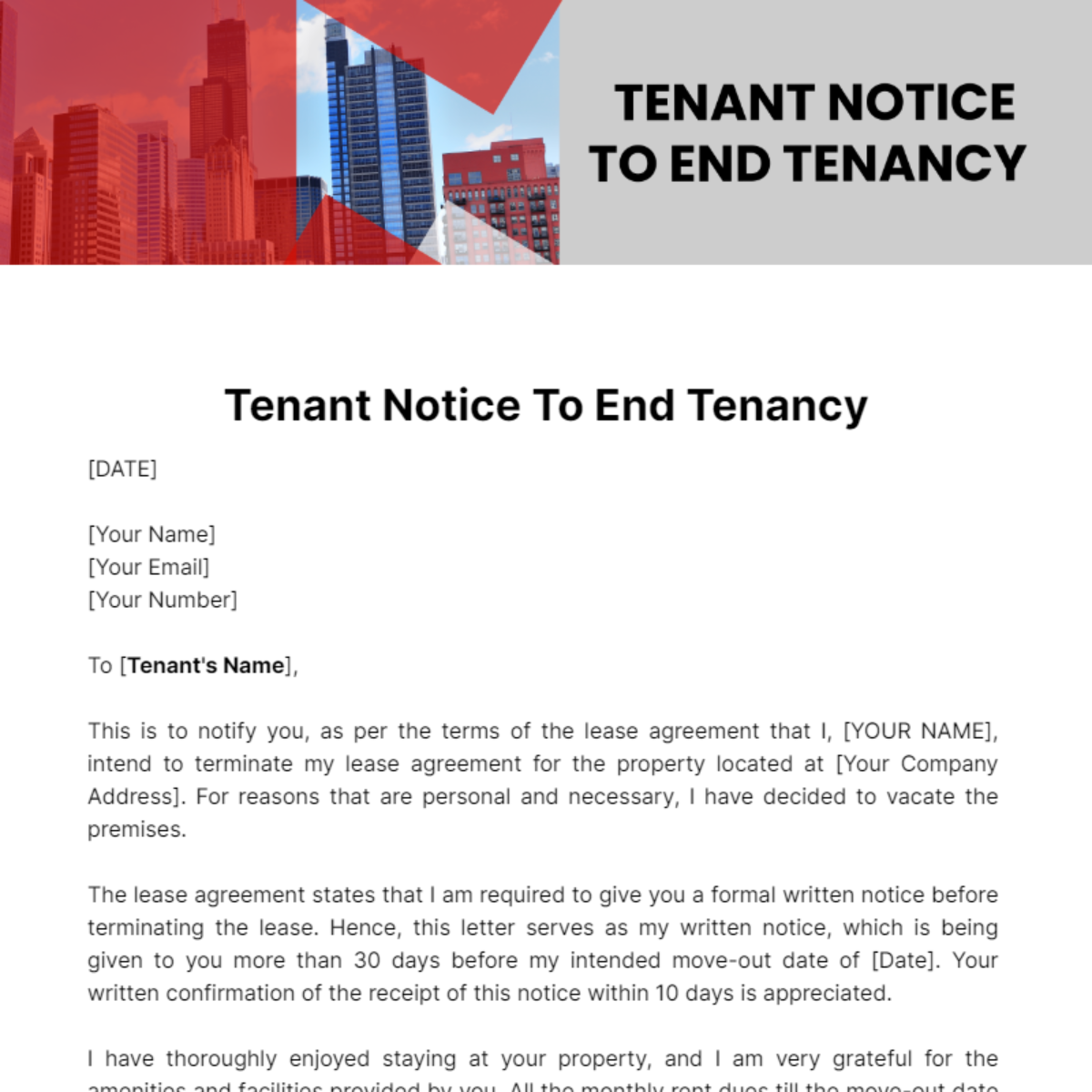 Tenant Notice To End Tenancy Template - Edit Online & Download