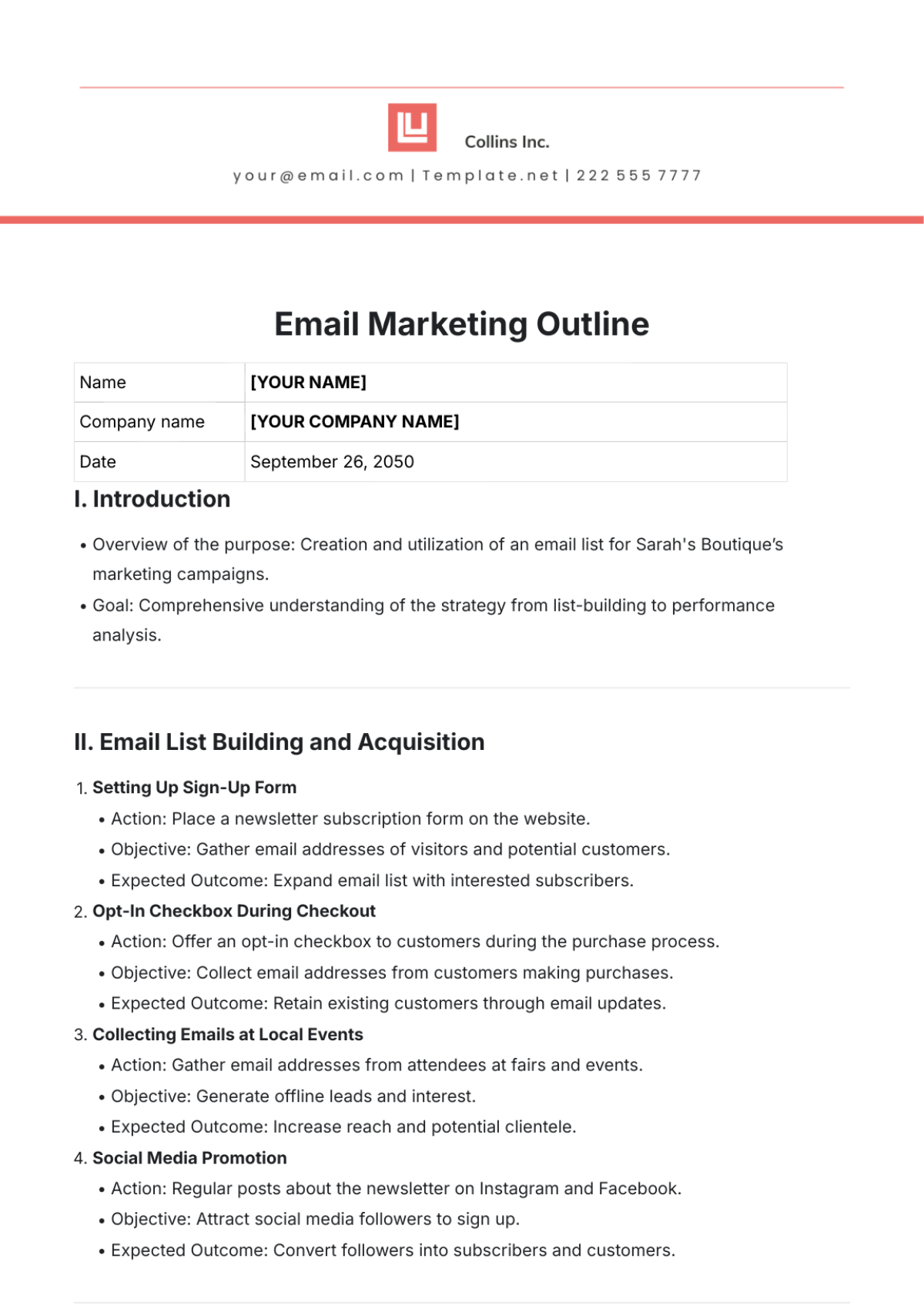 Email List Outline Template - Edit Online & Download