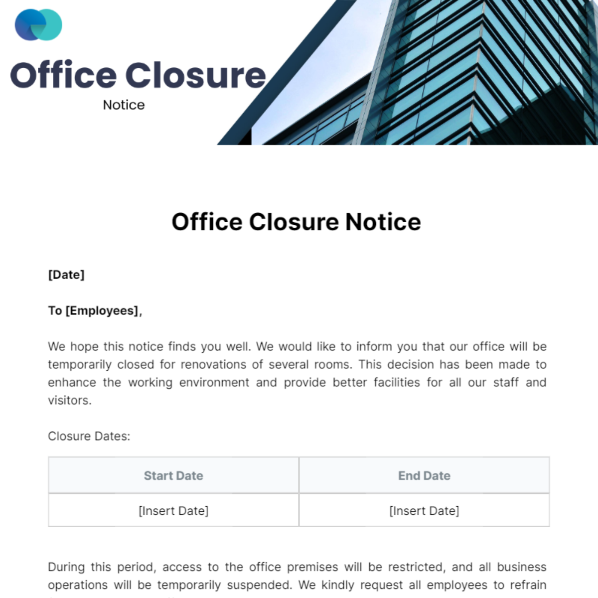 Office Closure Notice Template - Edit Online & Download