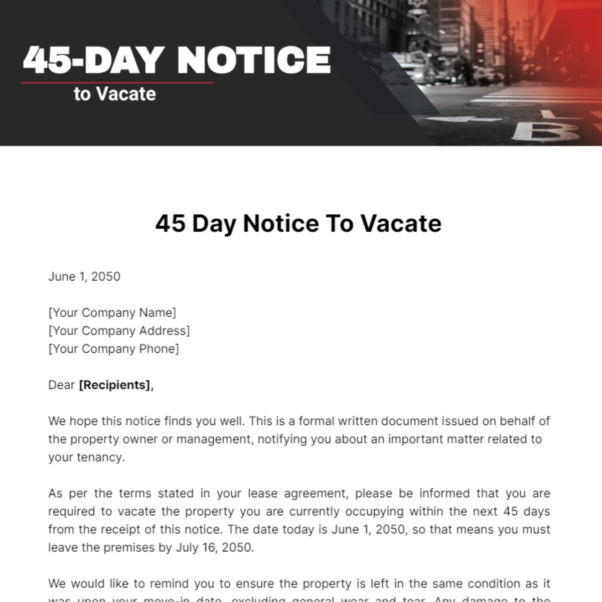 Free 45 Day Notice To Vacate Template