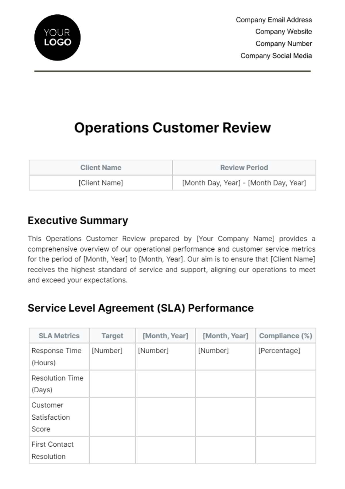 Operations Customer Review Template