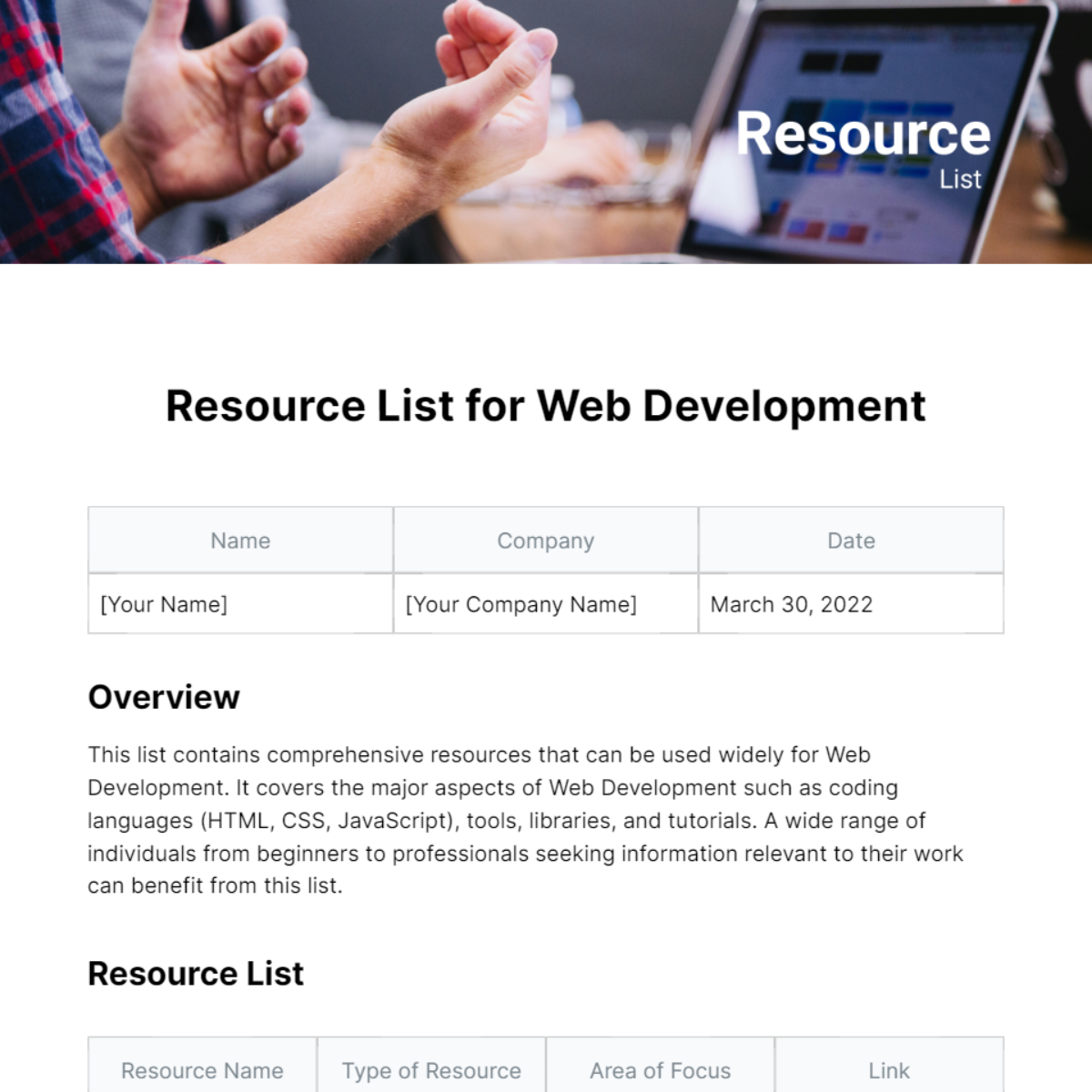 Resource List Template