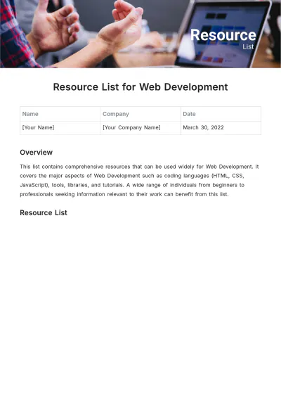Free Resource List Template to Edit Online