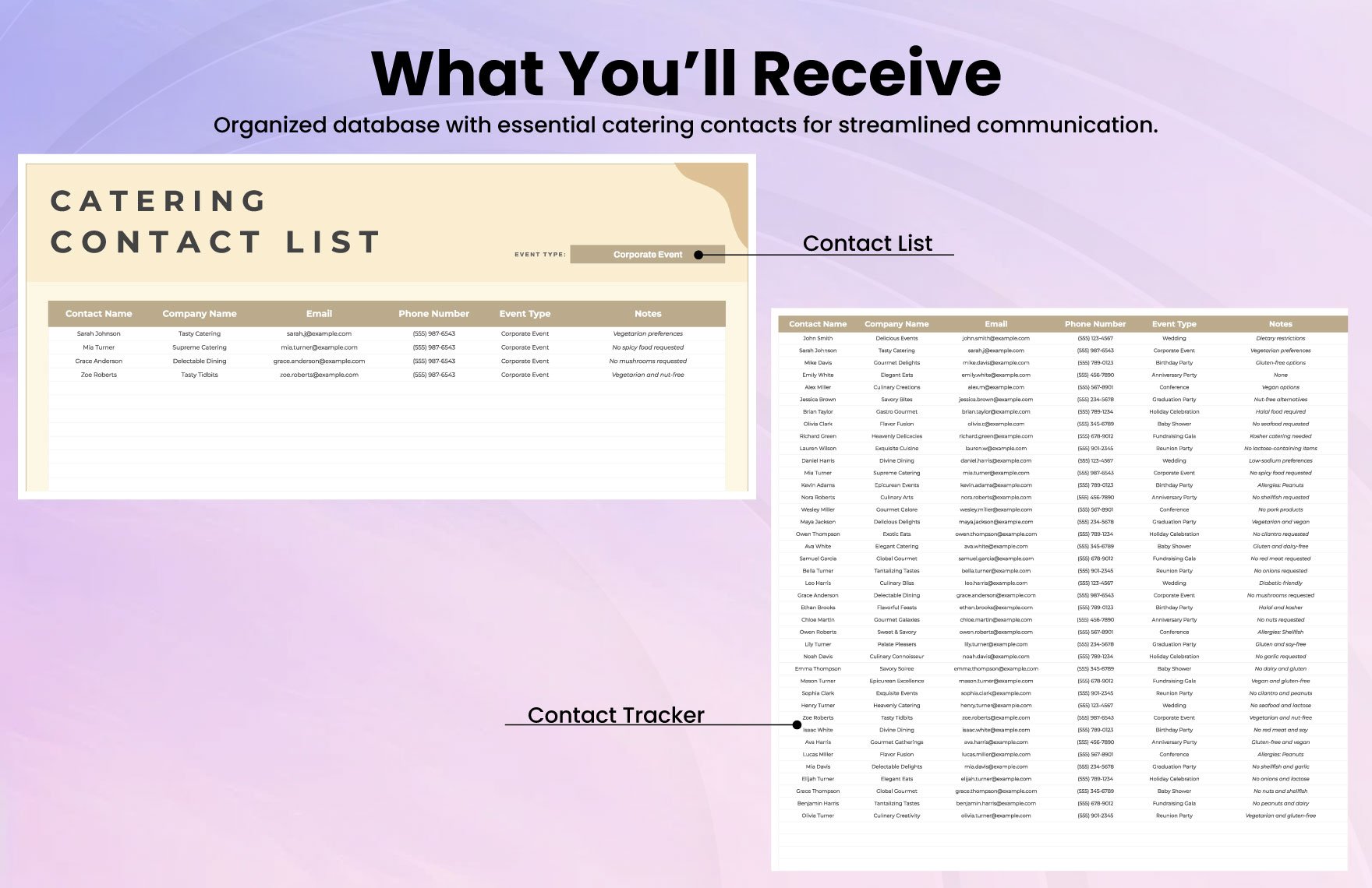 Catering Contact List Template