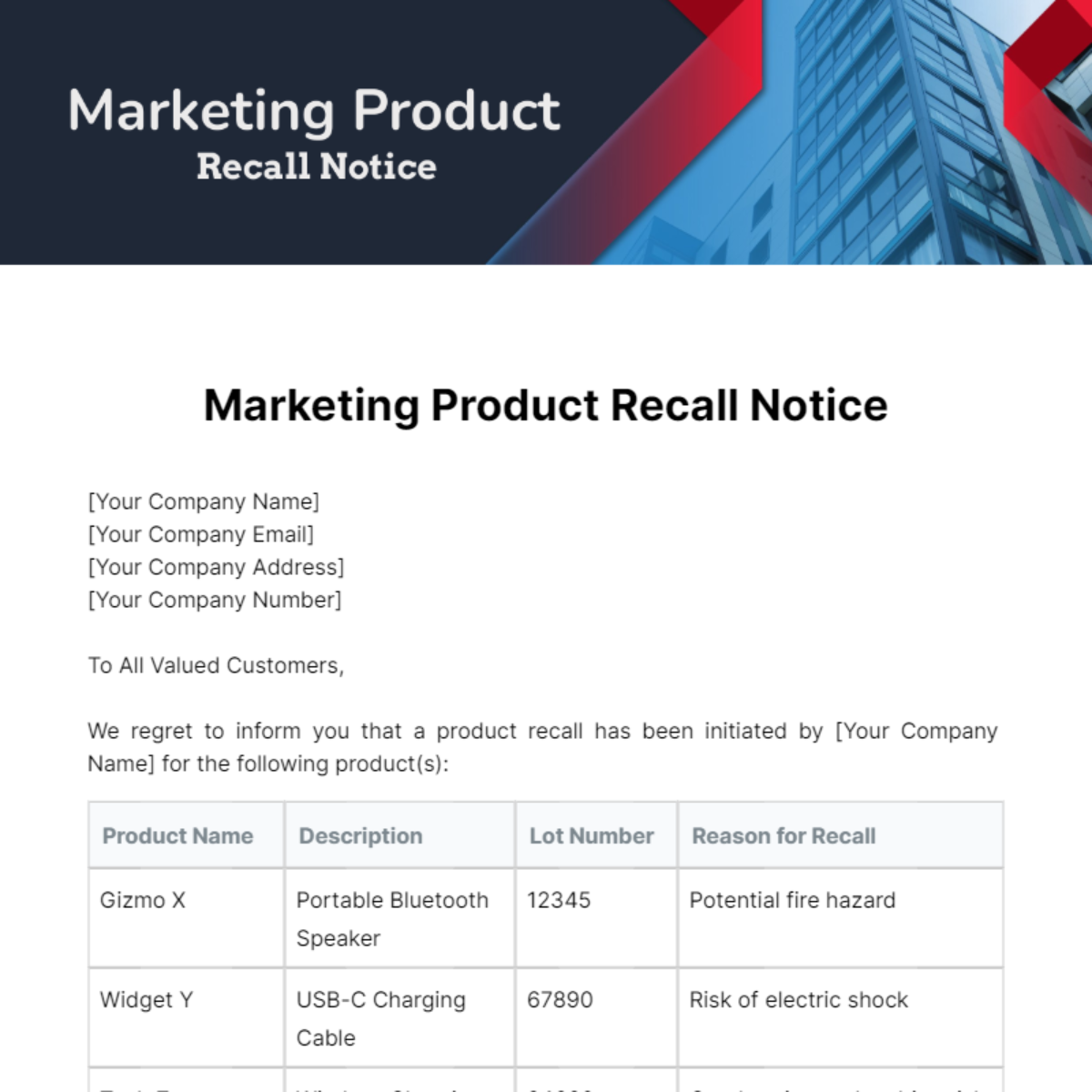 Marketing Product Recall Notice Template - Edit Online & Download