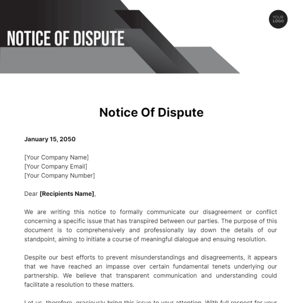 Notice Of Dispute Template - Edit Online & Download