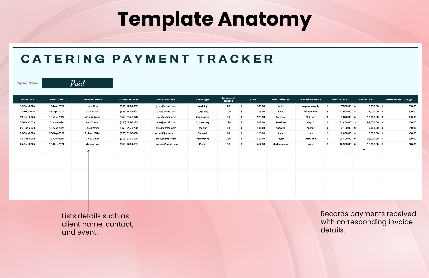 Catering Payment Tracker Template