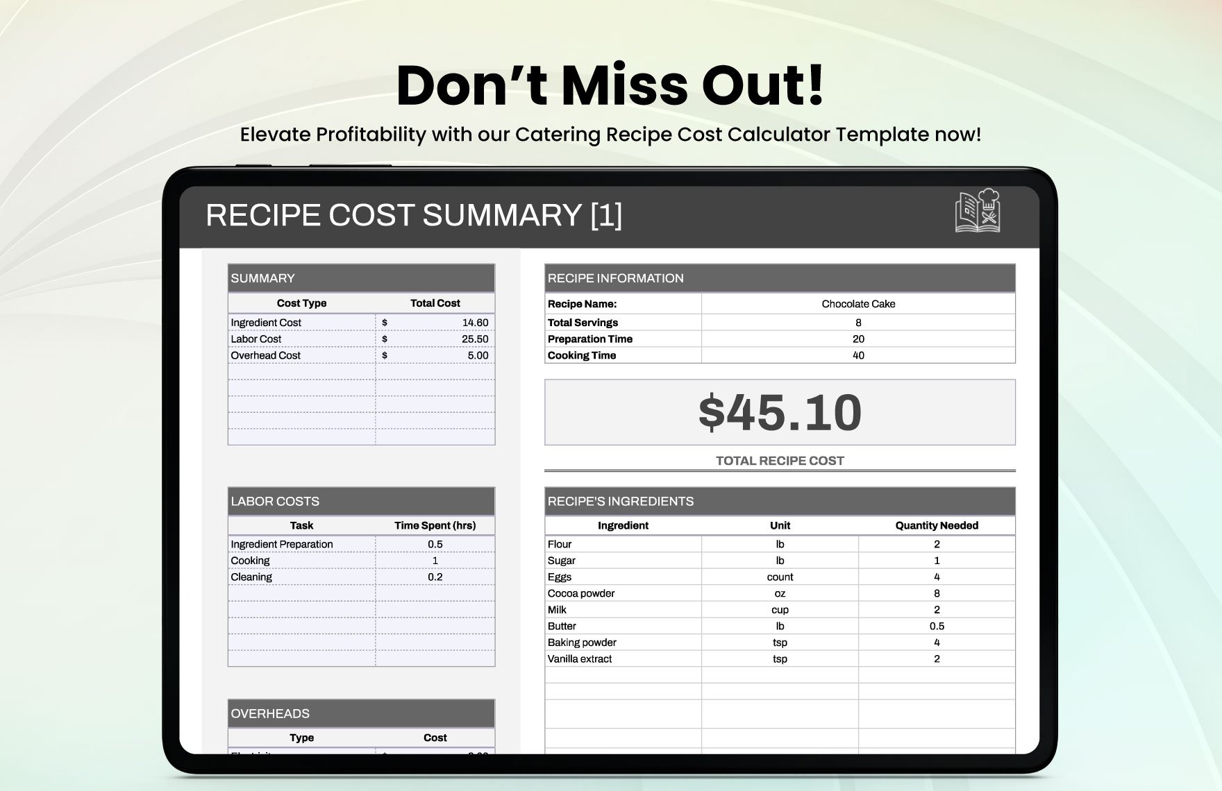 Catering Recipe Cost Calculator Template
