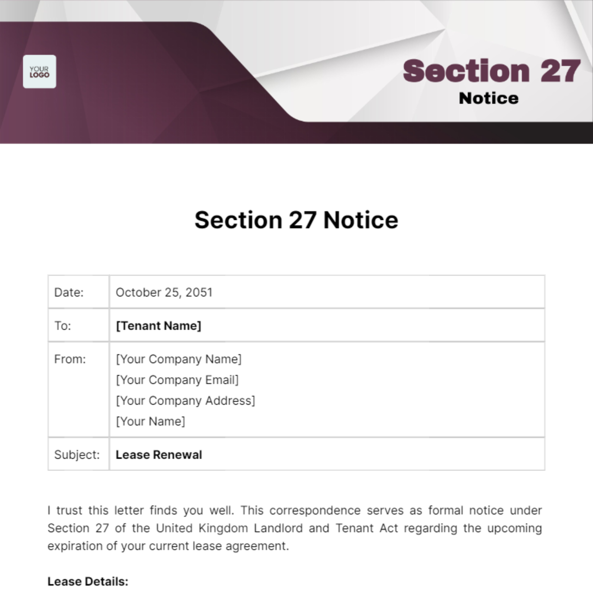 Section 27 Notice Template