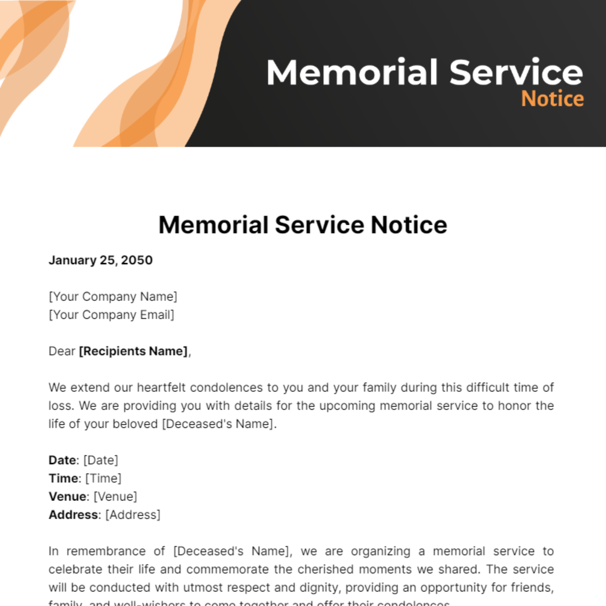 Memorial Service Notice Template