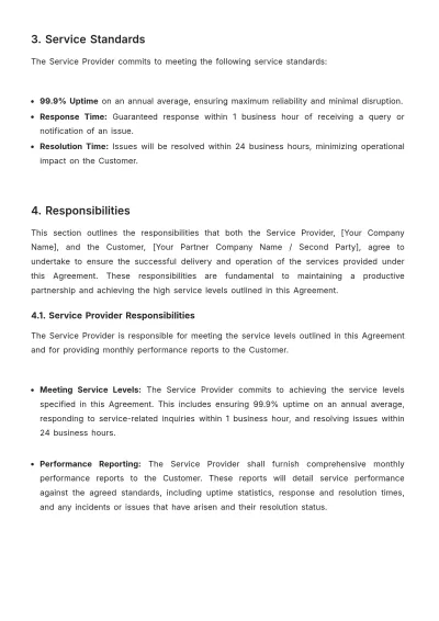 Free Operations Third-Party SLA Template to Edit Online