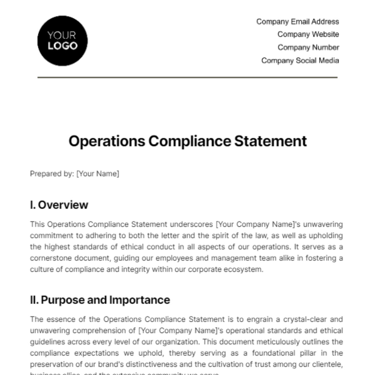 Operations Compliance Statement Template Edit Online Download