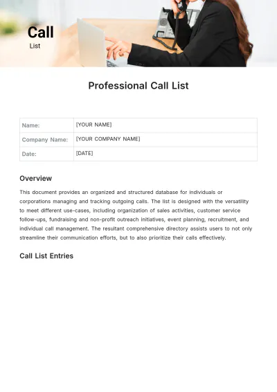 Free Call List Template to Edit Online