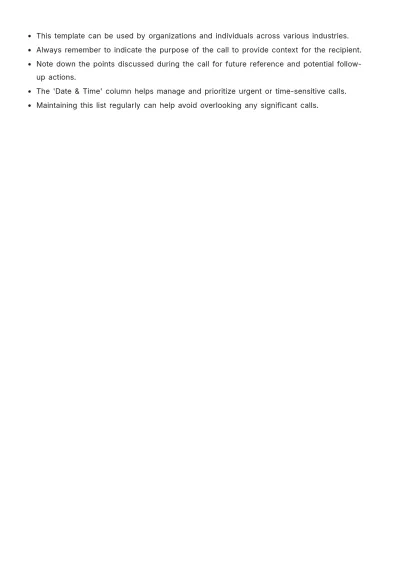 Free Call List Template to Edit Online