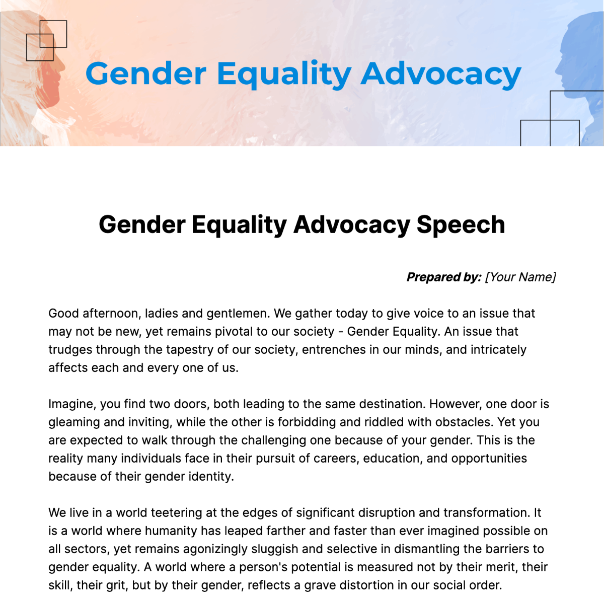 Gender Equality Advocacy Speech Template