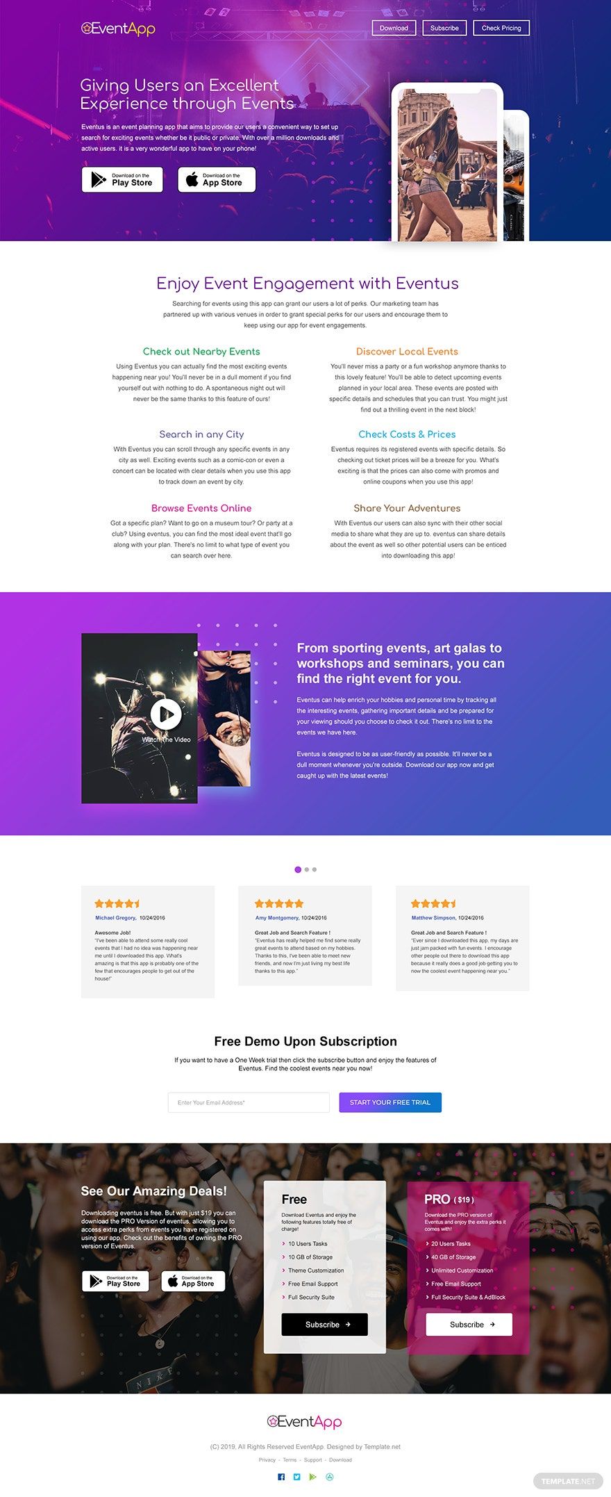 Events App PSD Landing Page