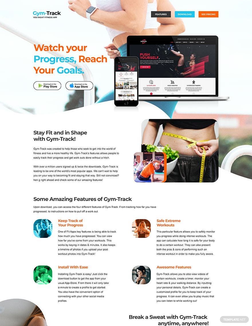 Fitness App PSD Landing Page Template