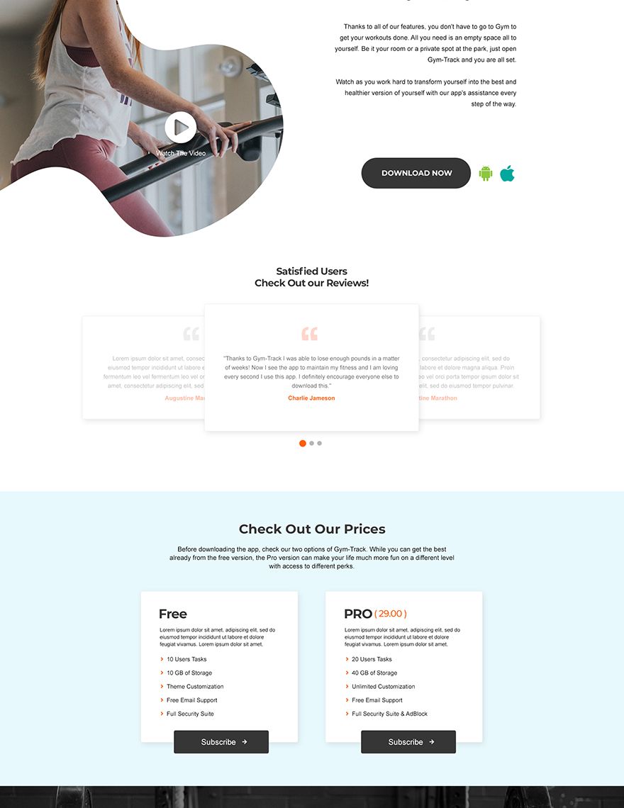 Fitness App PSD Landing Page Template