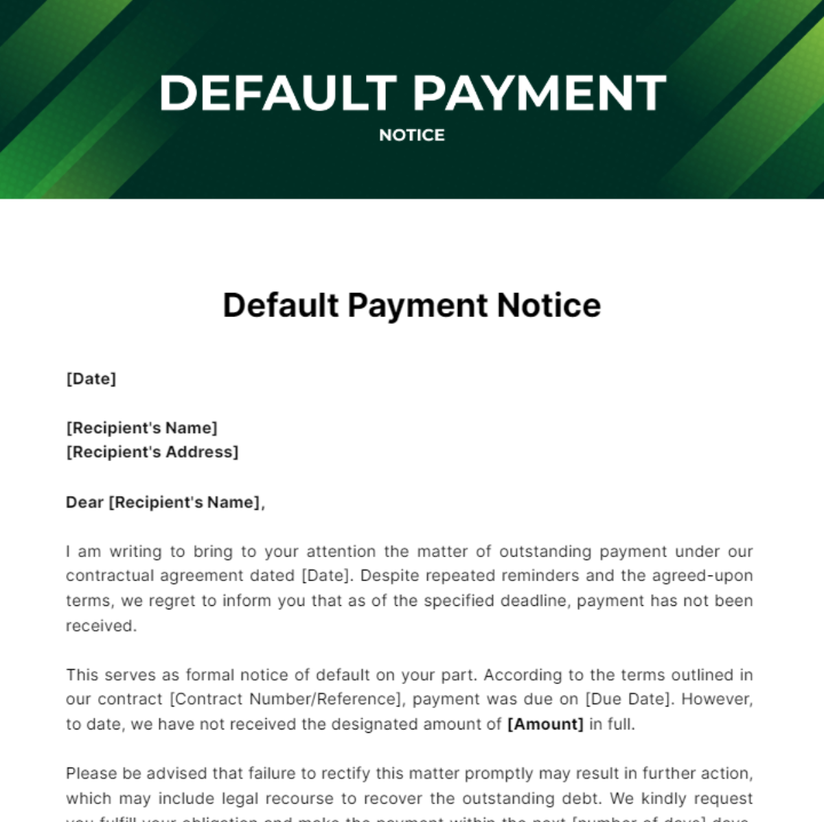 Default Payment Notice Template