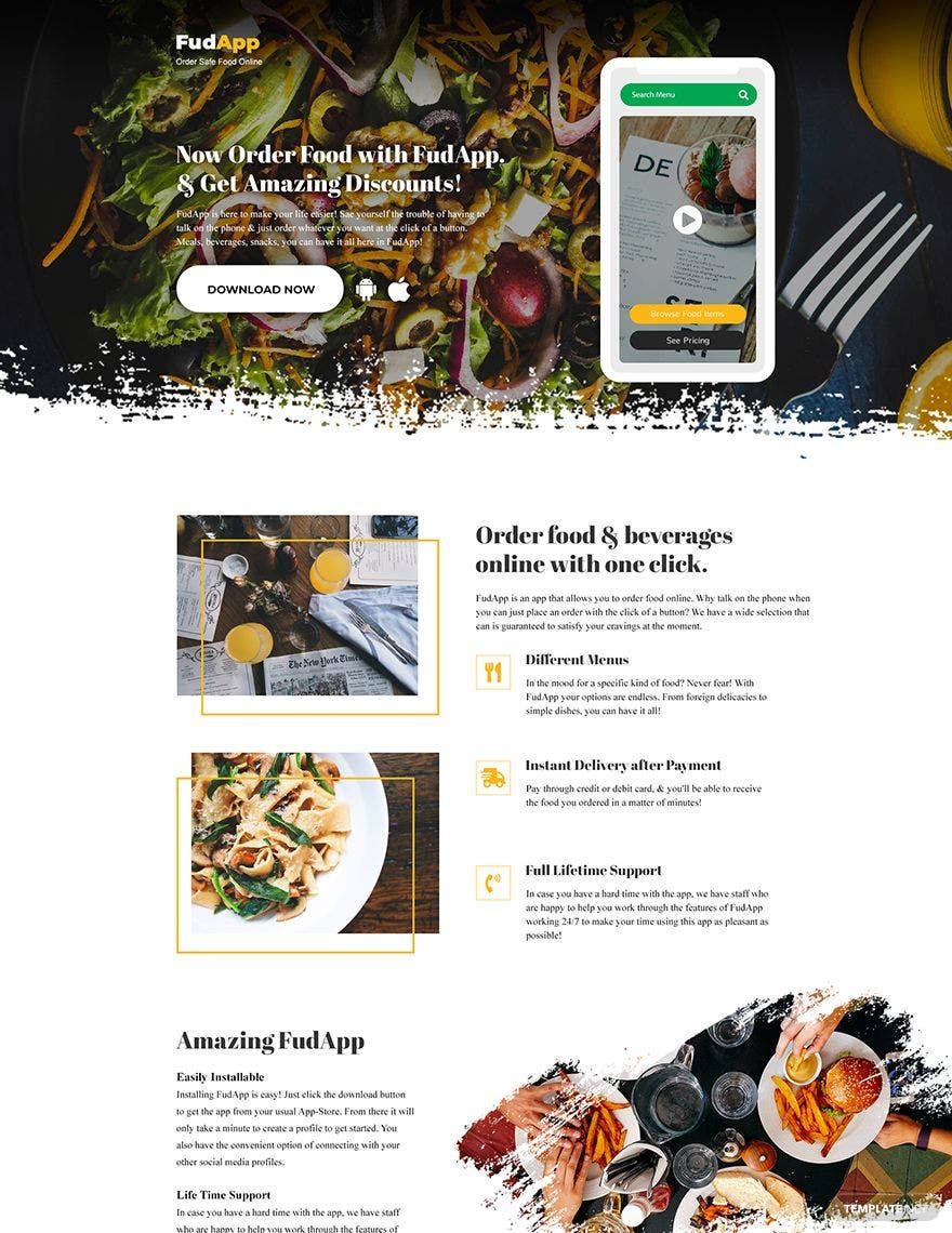 Food App PSD Landing Page