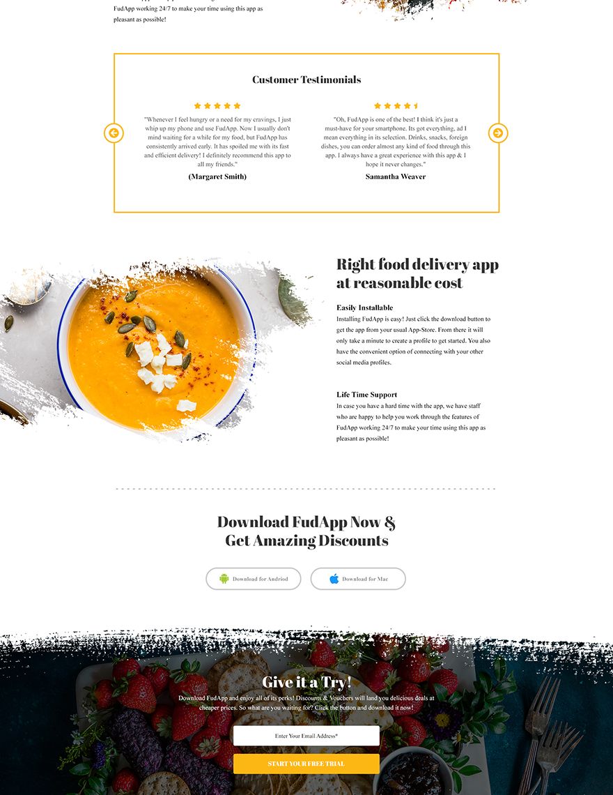 Food App PSD Landing Page