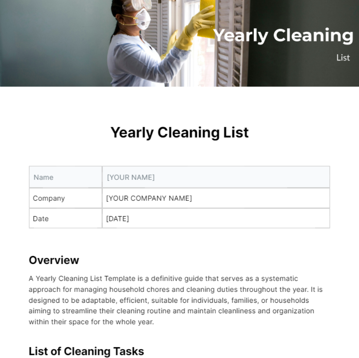 Yearly Cleaning List Template