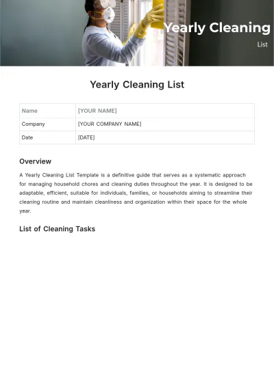 Free Yearly Cleaning List Template to Edit Online