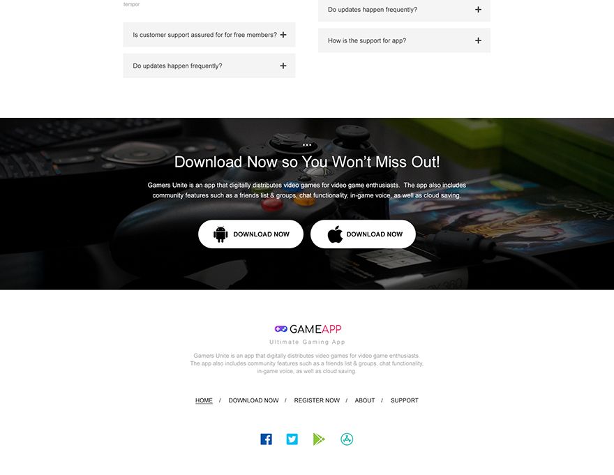Game App PSD Landing Page Template