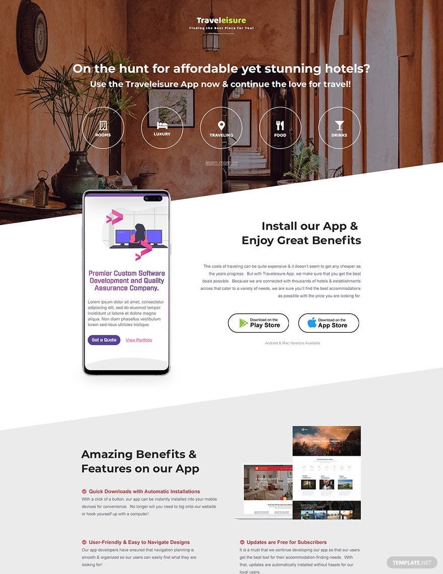 Hotel App PSD Landing Page Template