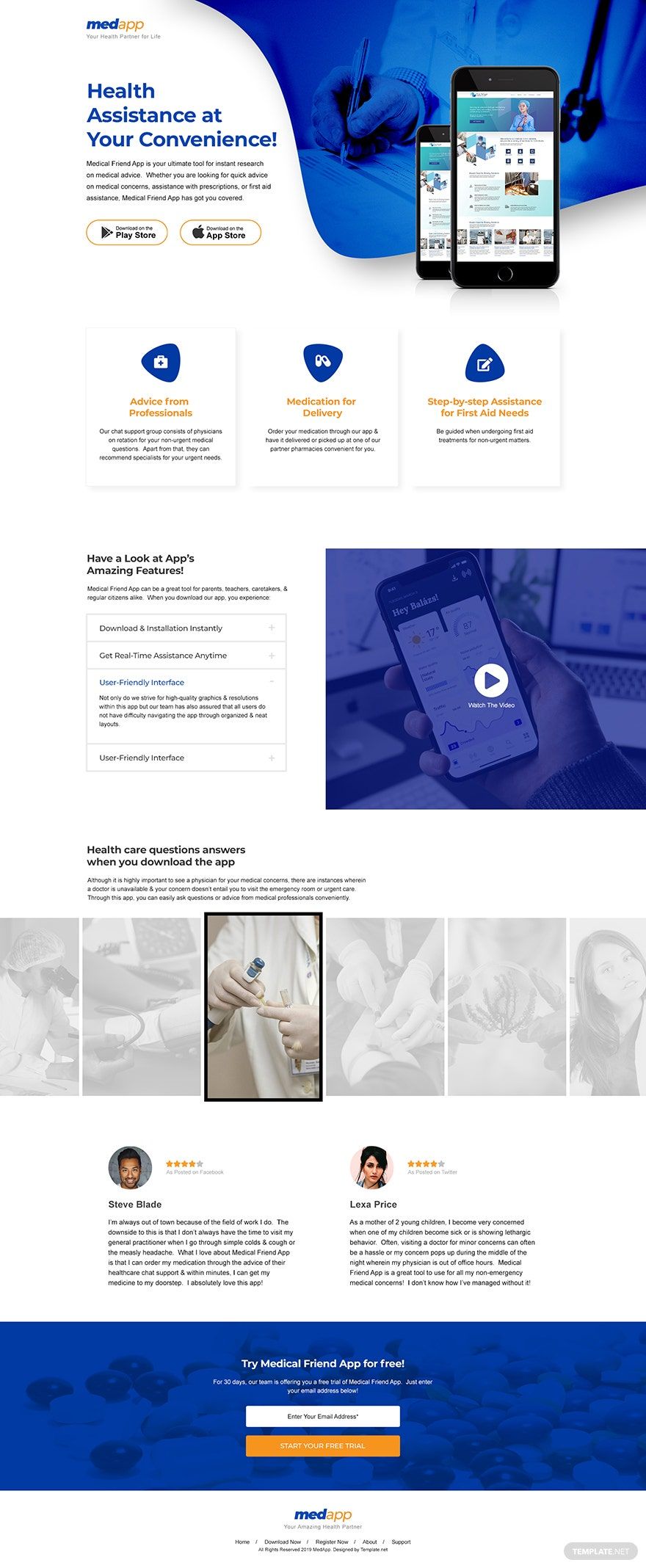 Medical App PSD Landing Page Template
