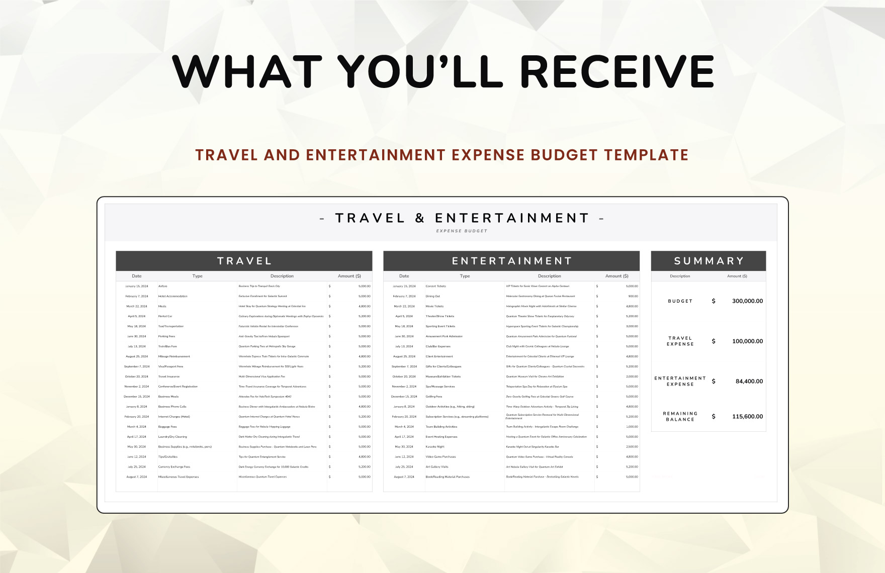 Travel and Entertainment Expense Budget Template