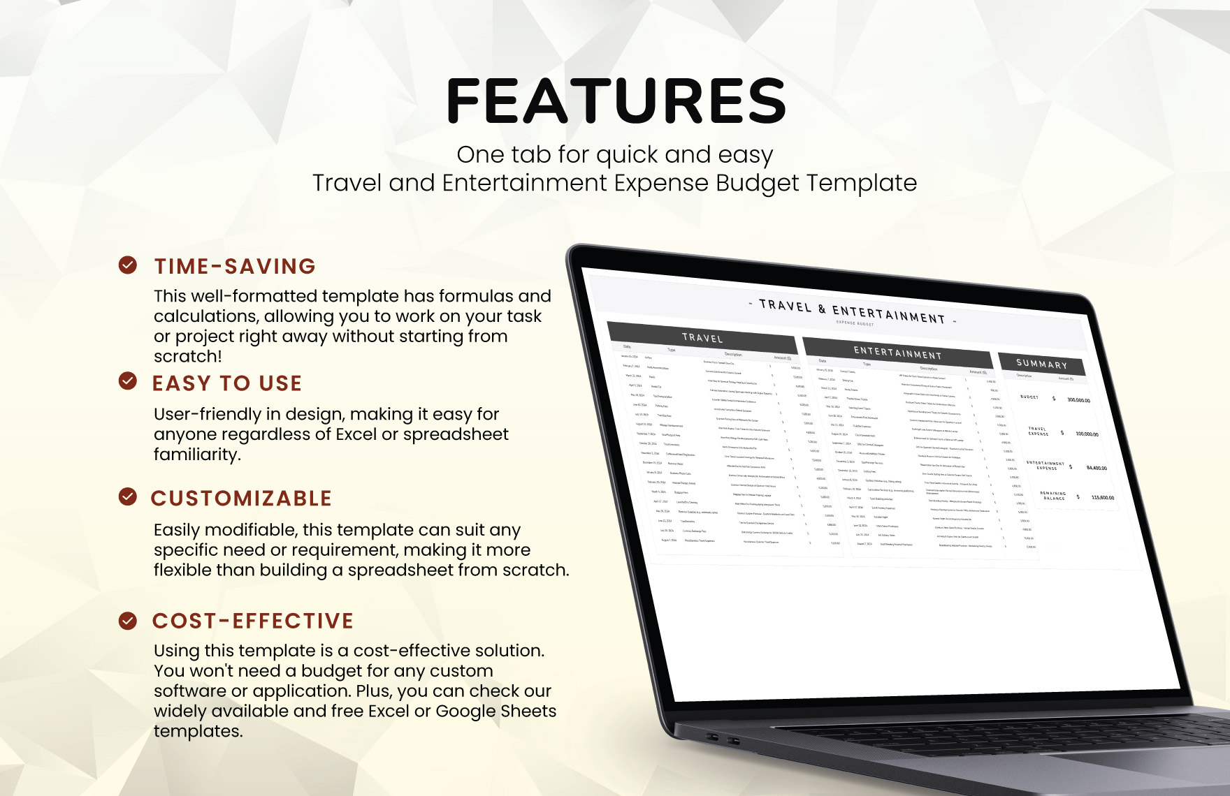 Travel and Entertainment Expense Budget Template