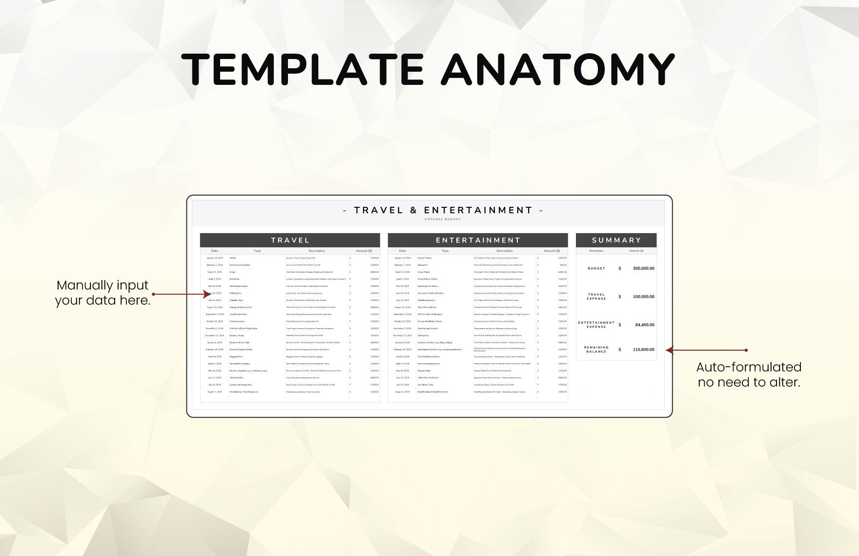 Travel and Entertainment Expense Budget Template