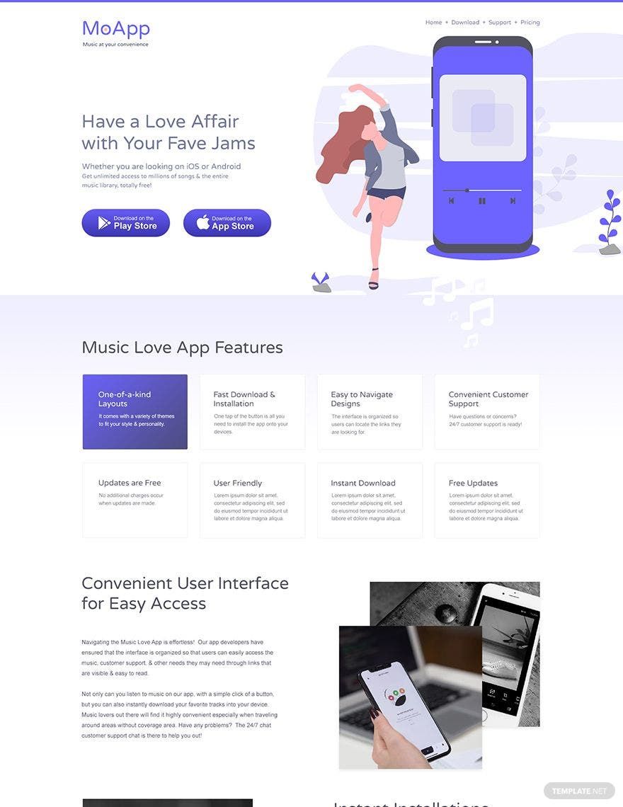 Music App PSD Landing Page Template in PSD