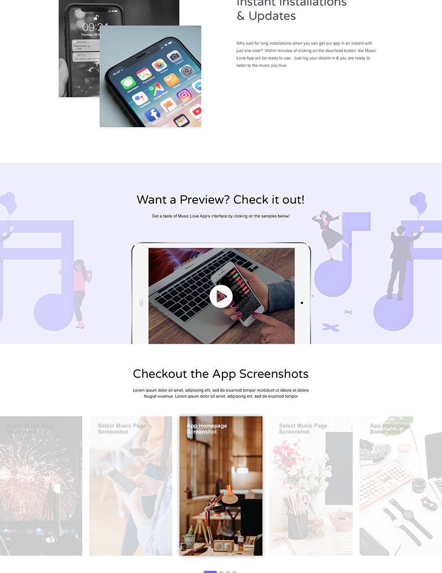 Music App PSD Landing Page