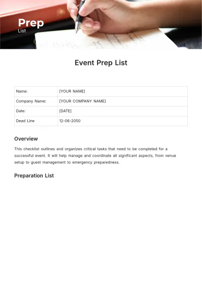 Free Prep List Template to Edit Online