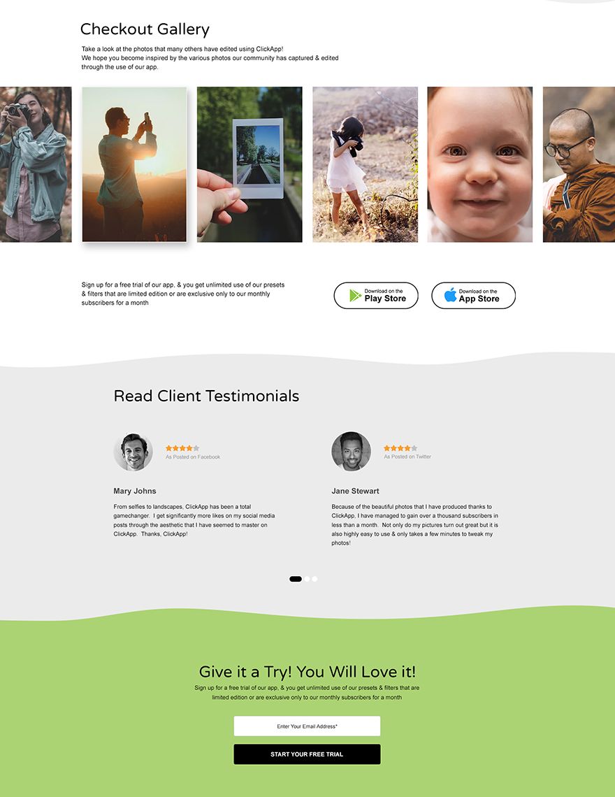 Photography App PSD Landing Page