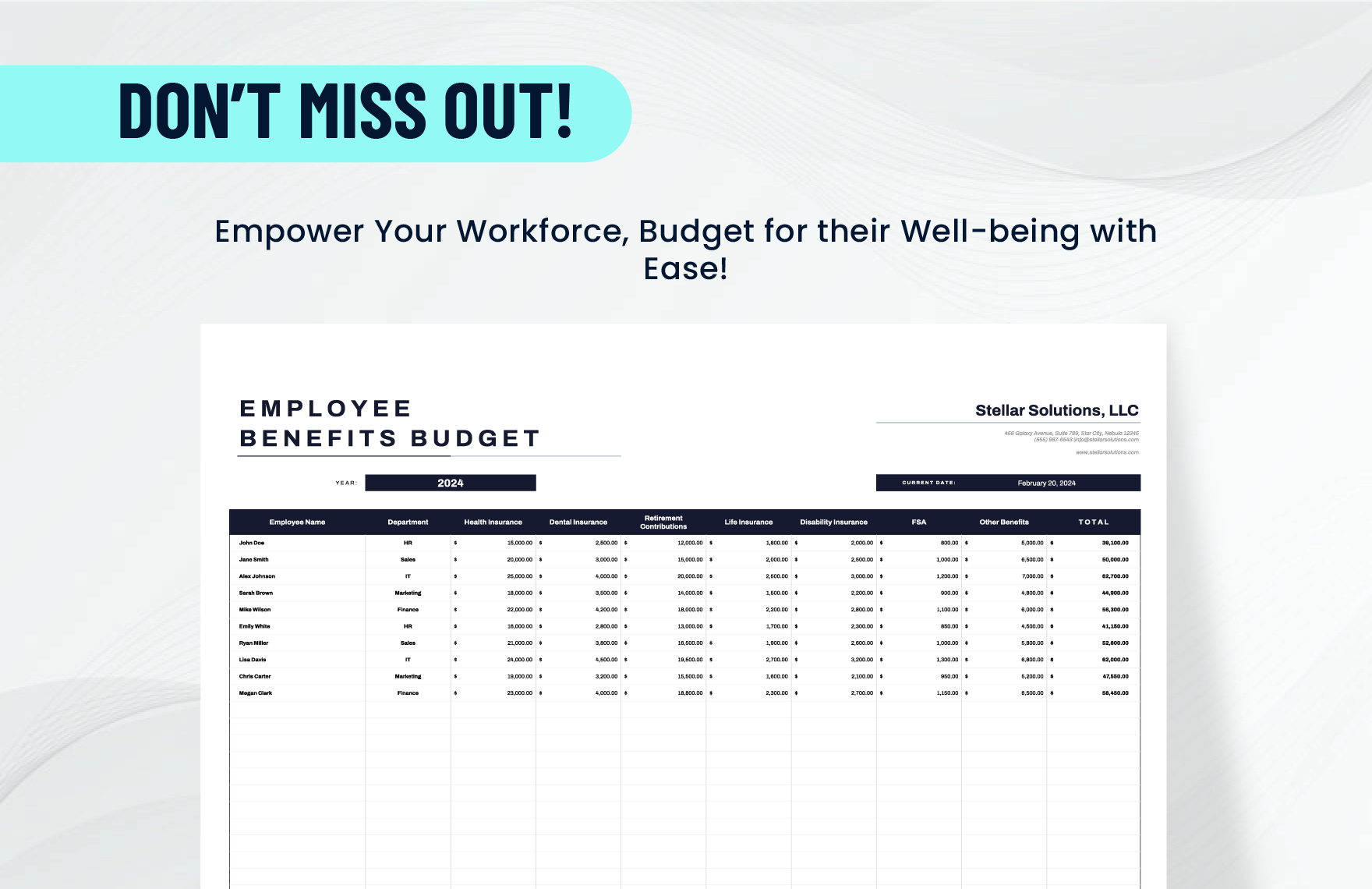 Employee Benefits Budget Template