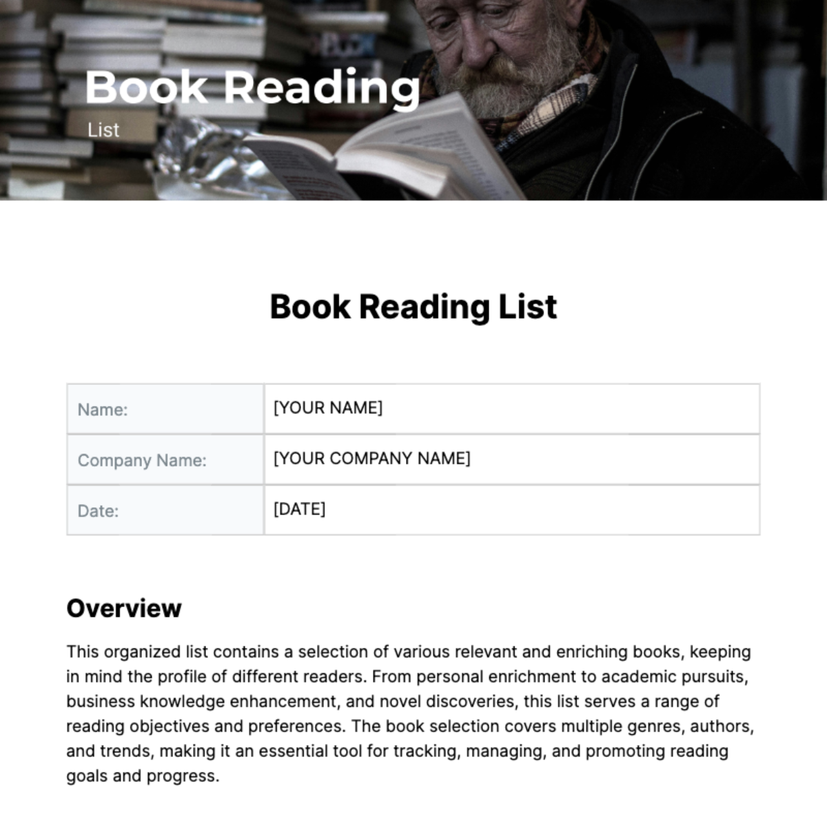 Book Reading List Template