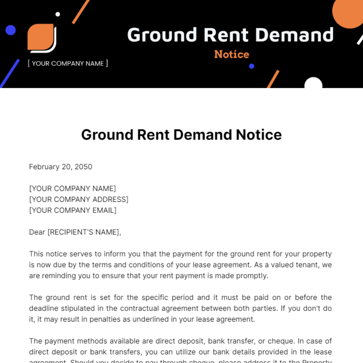 Ground Rent Demand Notice Template