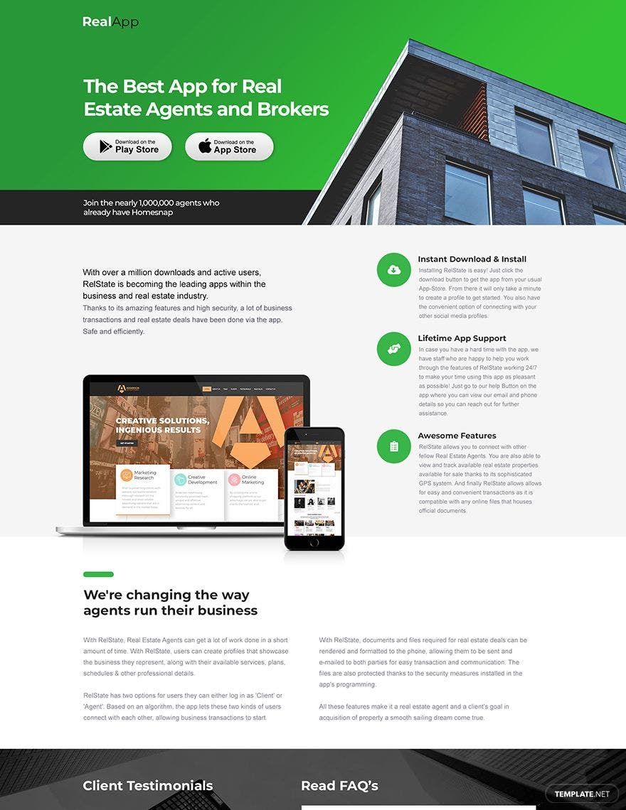 Real Estate App PSD Landing Page Template