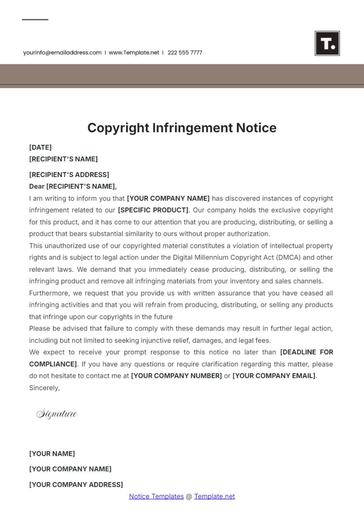 Free Copyright Infringement Notice Template