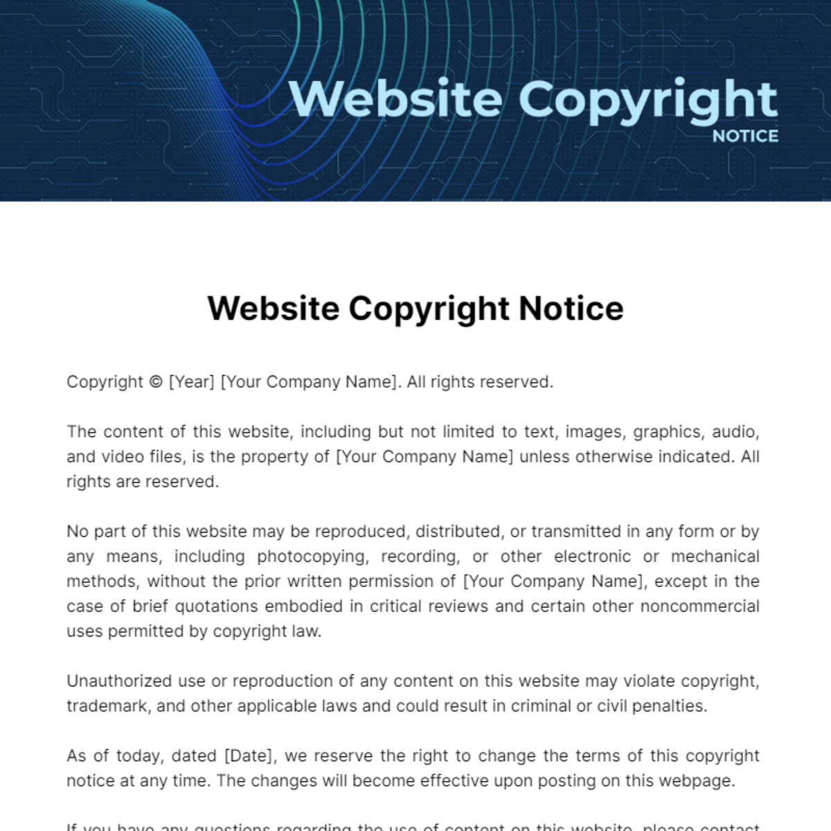 Website Copyright Notice Template