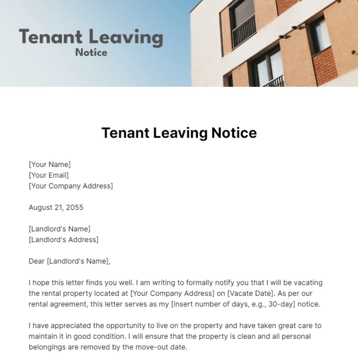 Tenant Leaving Notice Template