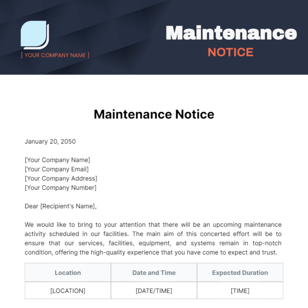 Maintenance Notice Template