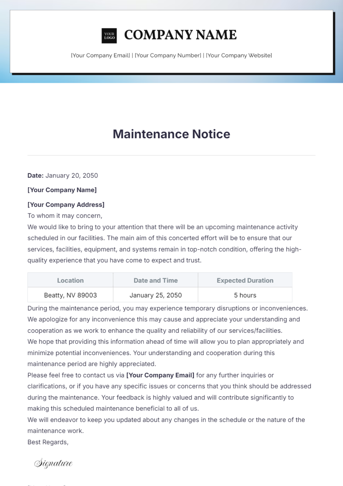 Maintenance Notice Template - Edit Online & Download